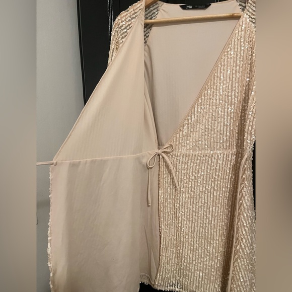 Zara Pale Pink Sequin Wrap Dress - Picture 4 of 5